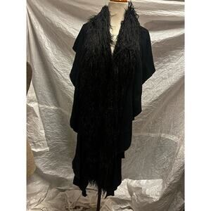 Black Furry Shawl, Half Fuzzy, Half Normal. about 100 inches, or 8 1/4 Feet Long